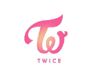 TWICE（トゥワイス）のロゴ、グループカラーのアプリコットとネオンマジェンダ
