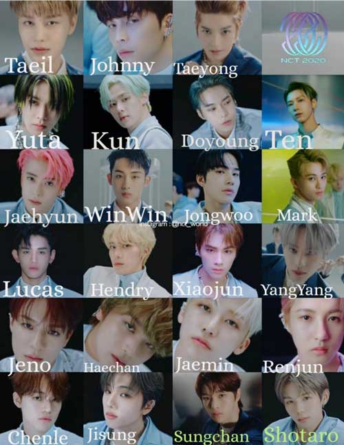 NCT2020メンバー, ジャニー, ルーカス, ソンチャン, ジェヒョン, ウィンウィン, ジョンウ, チソン, ドヨン, ショウタロウ, ジェミン, ジェノ, クン, ユウタ, チョンロ, マーク, ヤンヤン, ヘンドリー, ヘチャン, テヨン, テン, テイル, ロンジュン, シャオジュン